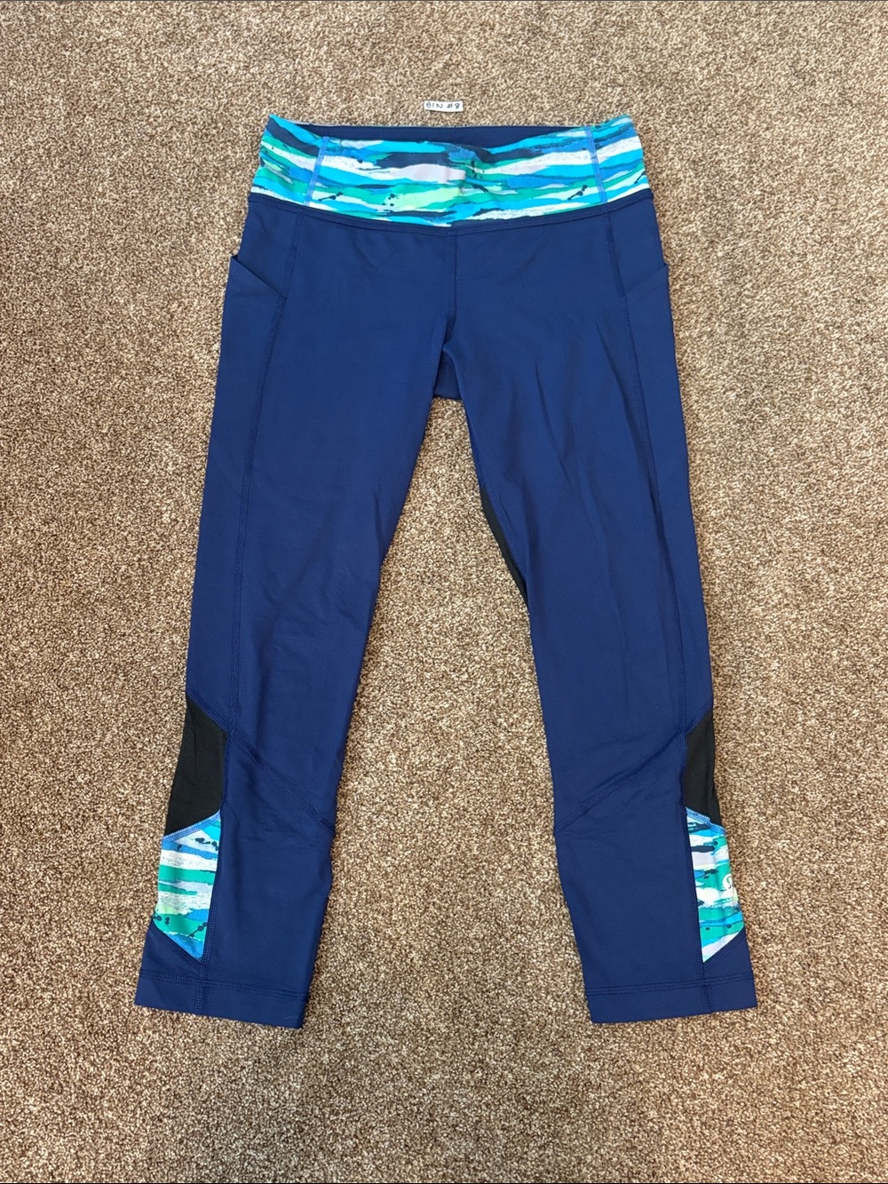 lululemon athletica Navy Capri with Teal & Aqua Patterned Waistband